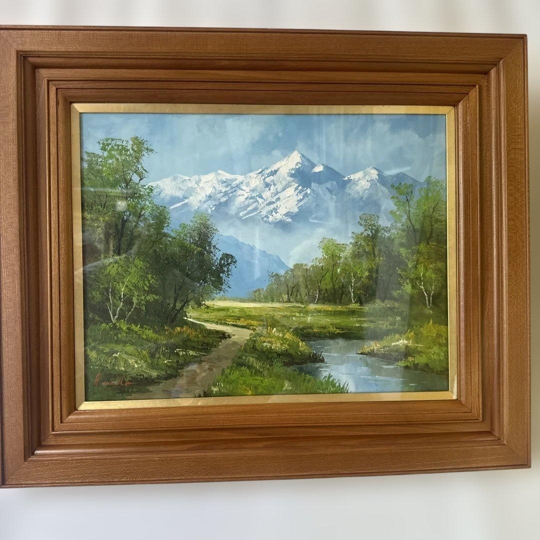工藤昭重　真作　肉筆　油彩　キャンバス絵画　風景画　アルプス山脈　インテリア