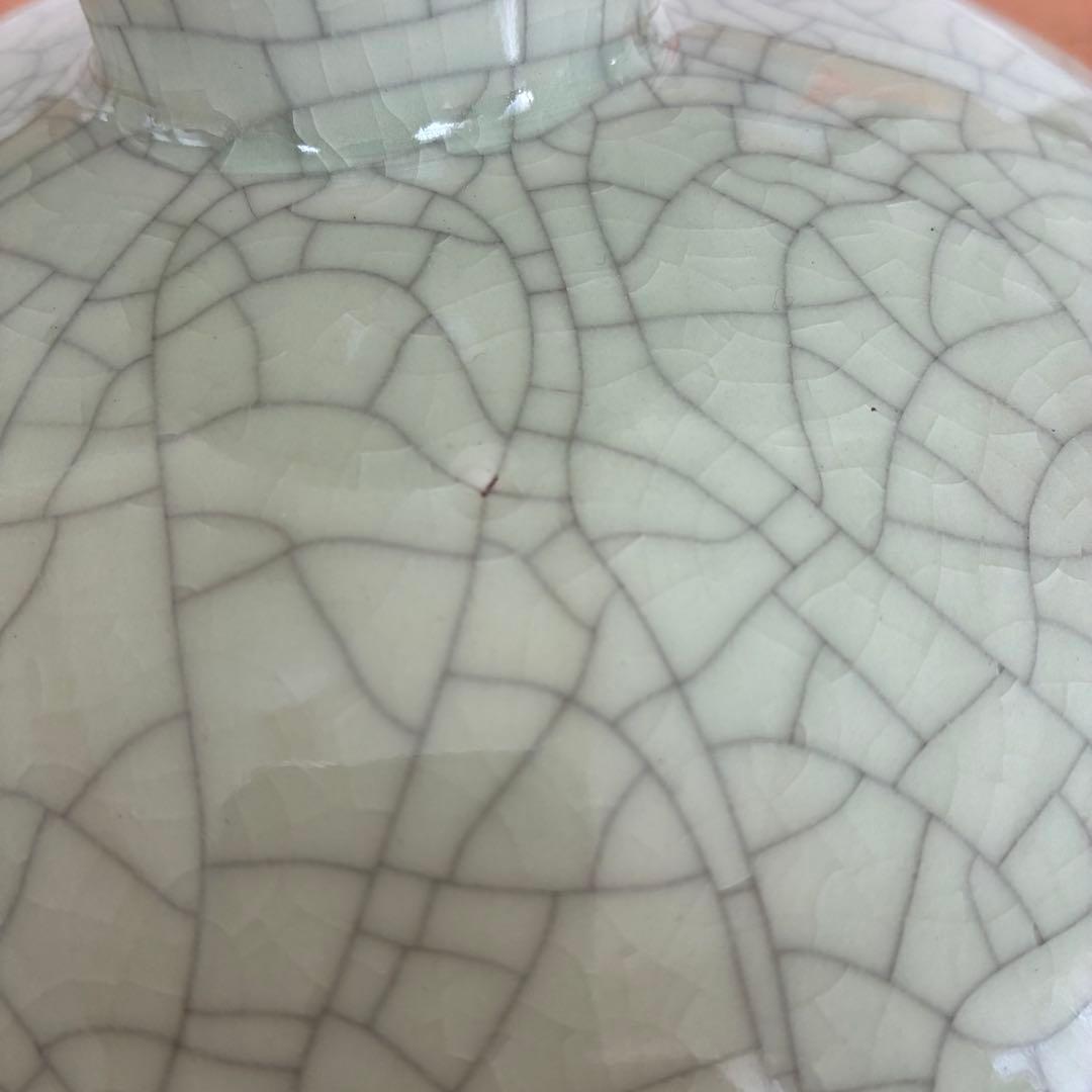 未使用 レトロ 骨董 アンティーク 高台 脚付き 大鉢 青磁 貫入 グリーン