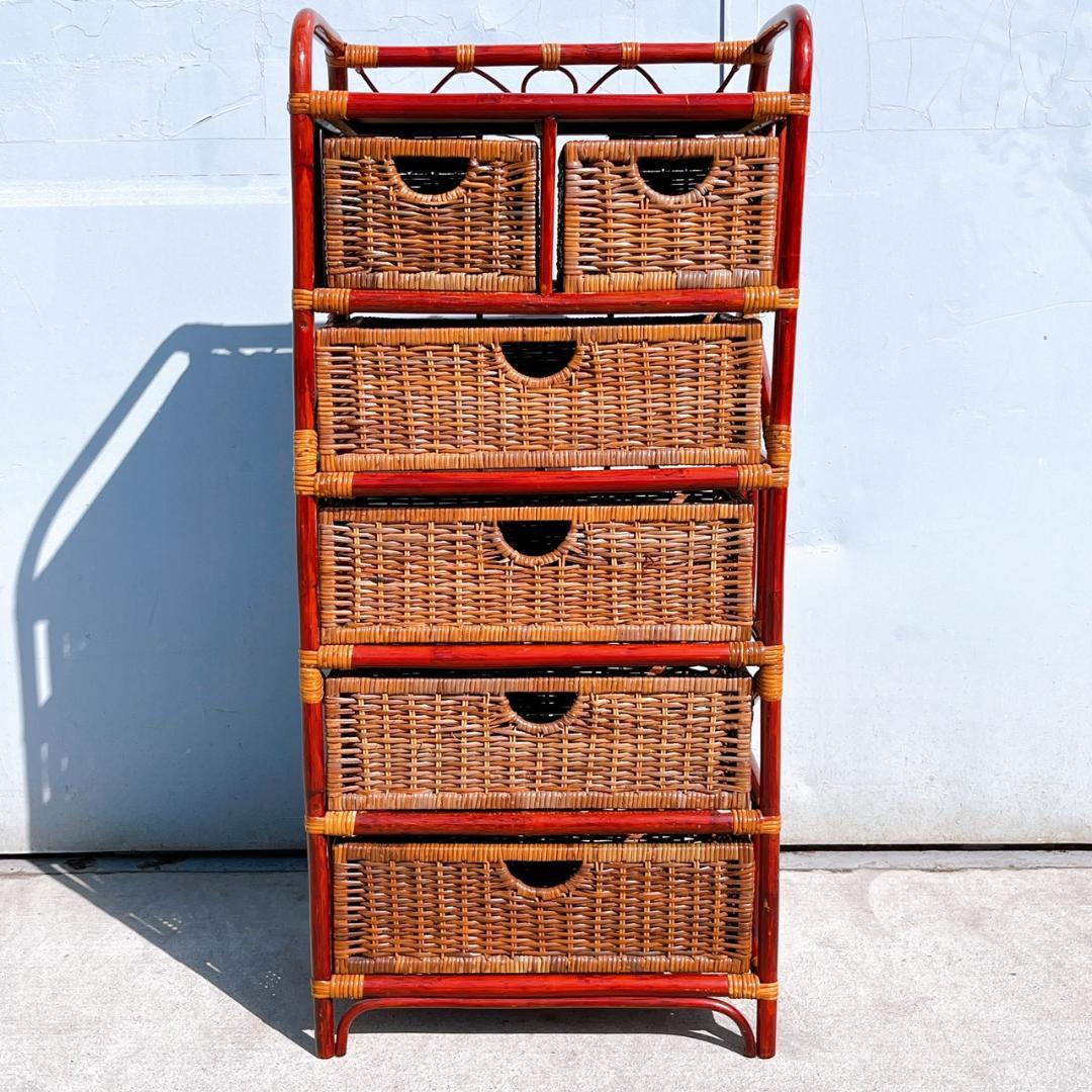 【美品】TEHFANG 德芳 ラタンチェスト 6杯 昭和レトロ 収納家具