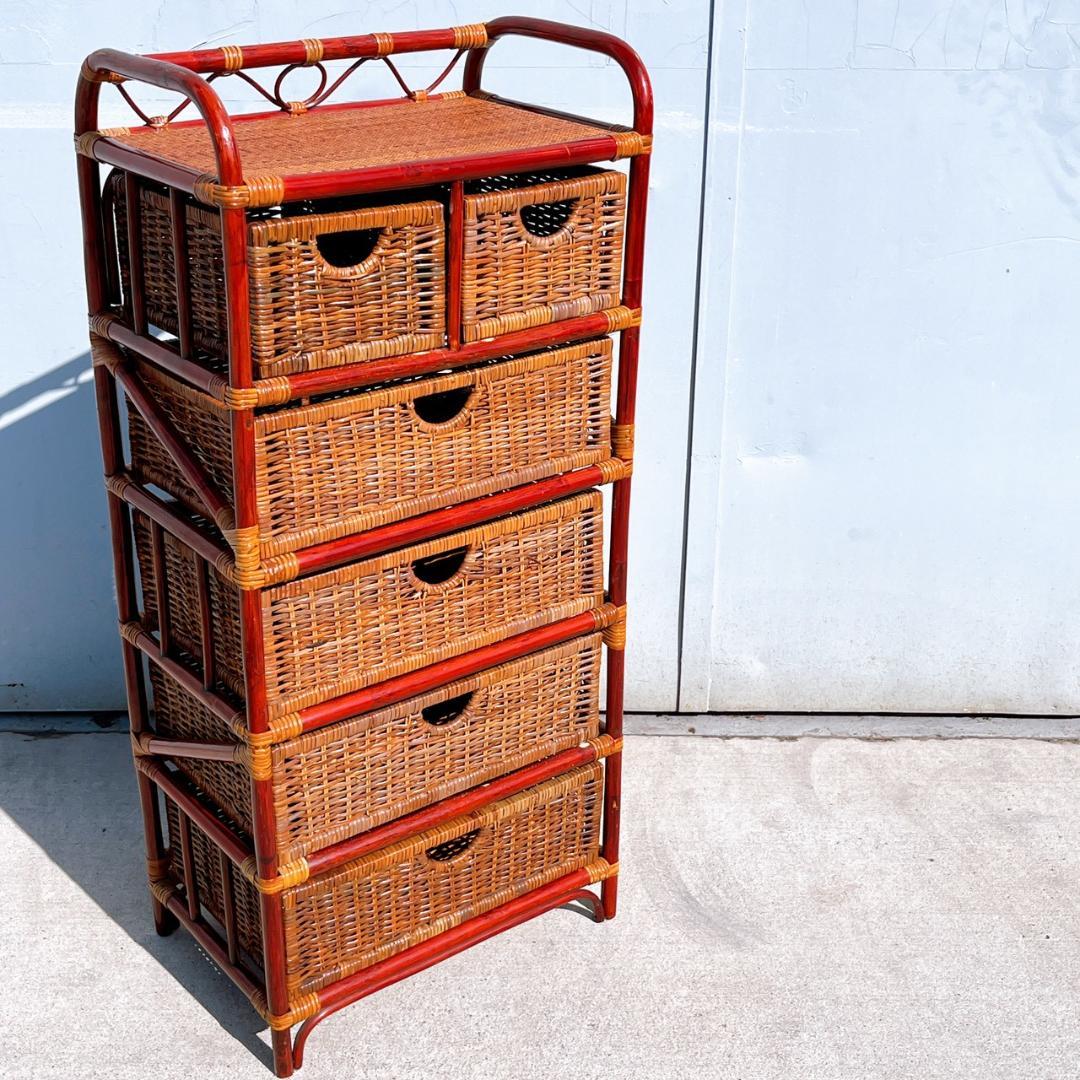 【美品】TEHFANG 德芳 ラタンチェスト 6杯 昭和レトロ 収納家具