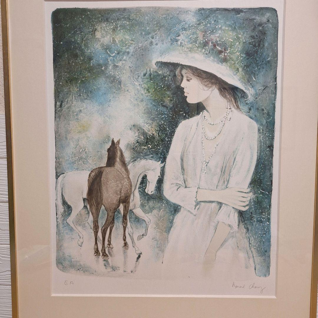 【真作】ベルナール・シャロワ「美しき女性と馬」リトグラフ EA版 額装 署名有