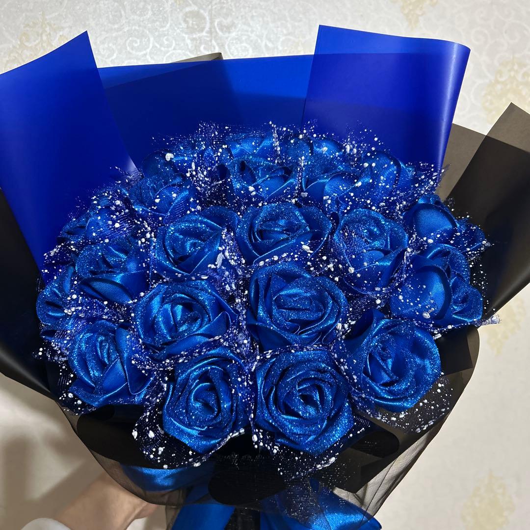 21本青バラブーケ青ラメ付き❣️プレゼント お祝い 枯れない花 永生薔薇特別な人へ