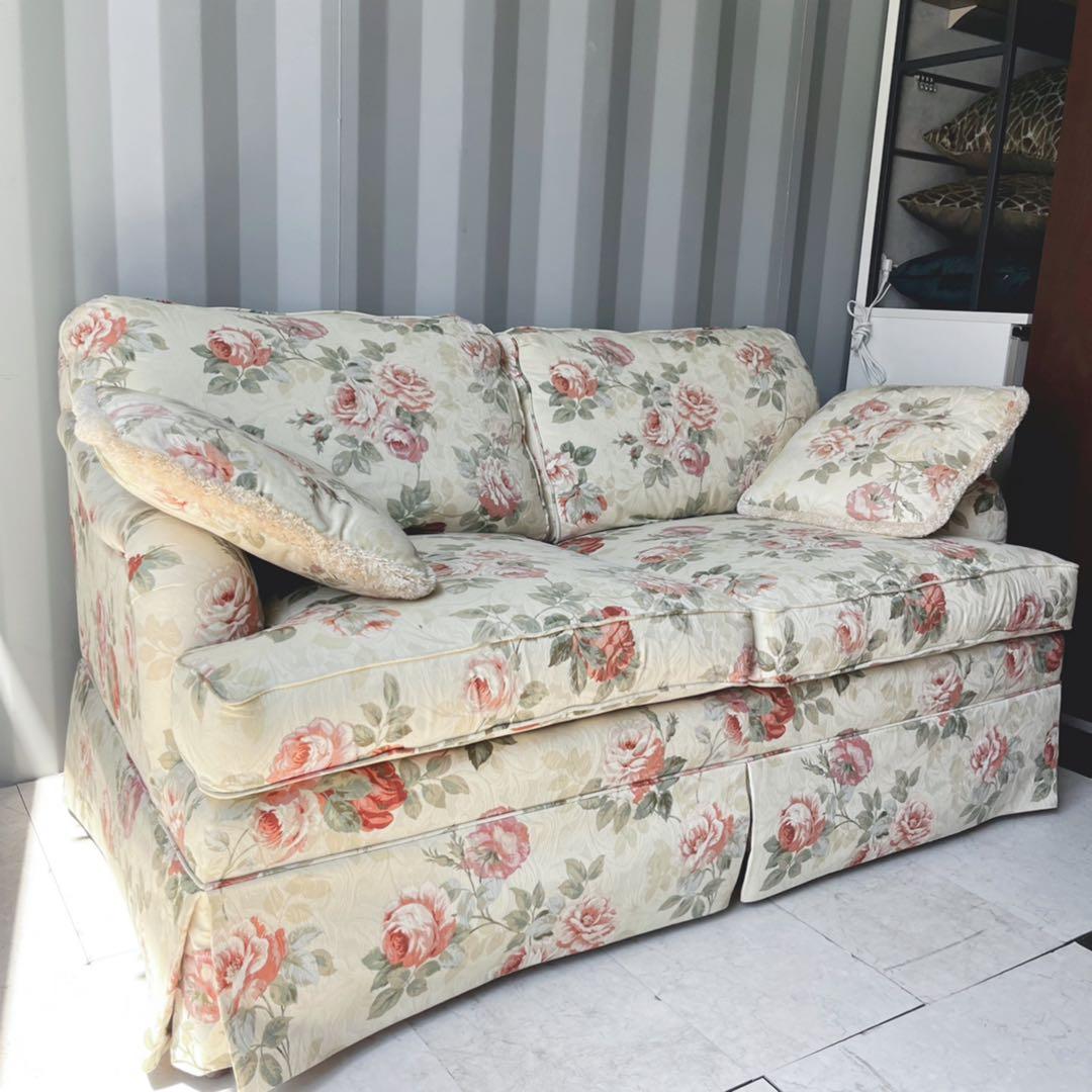 取付無料！イーセンアーレン アメリカ 姫系花柄ファブリックエレガントソファ✨