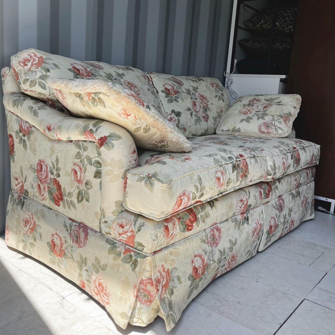 取付無料！イーセンアーレン アメリカ 姫系花柄ファブリックエレガントソファ✨