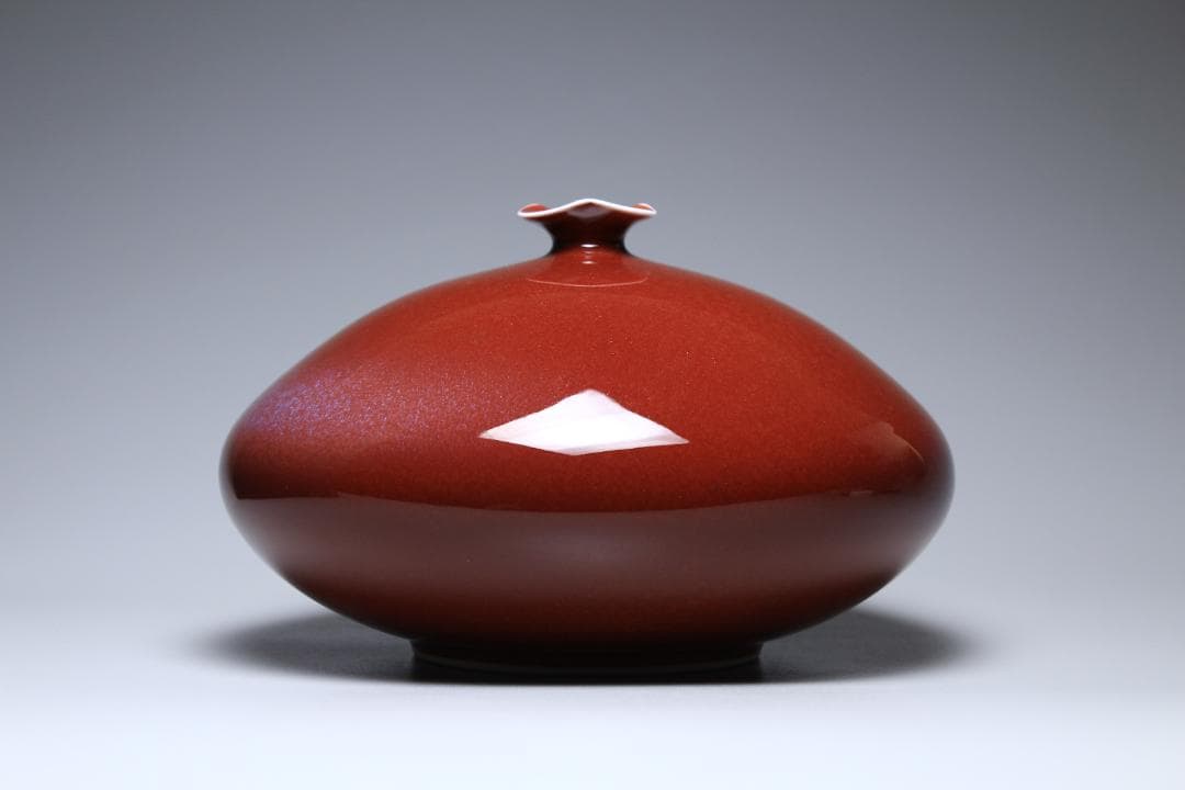 馬場真右衛門　辰砂花瓶　日展作家　有田焼　共箱　美品　茶道具【正一古美術】