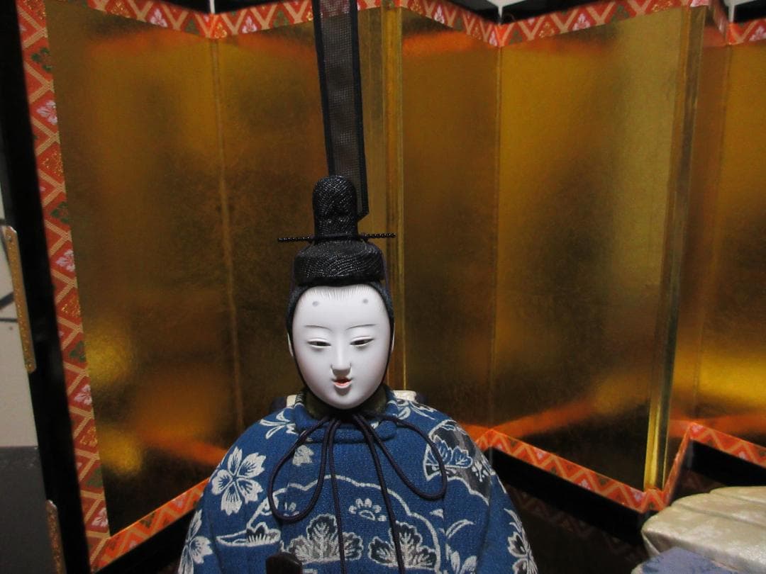 江戸ちりめん　檜扇　親王飾り　木目込み　金屏風