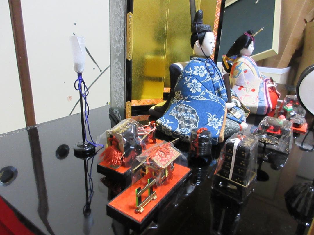 江戸ちりめん　檜扇　親王飾り　木目込み　金屏風