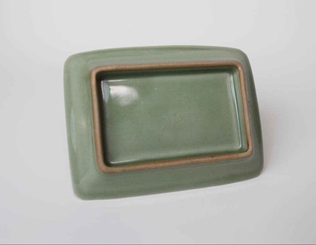 青磁　陽刻唐草　四方皿　菓子器　煎茶器　煎茶道具　白川　三田青磁？懐石料理　5枚