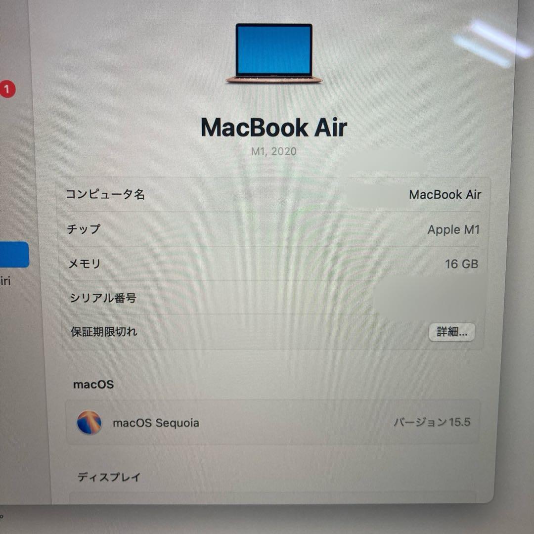 動作◎ Apple MacBook Air M1 2020 16GB/256GB