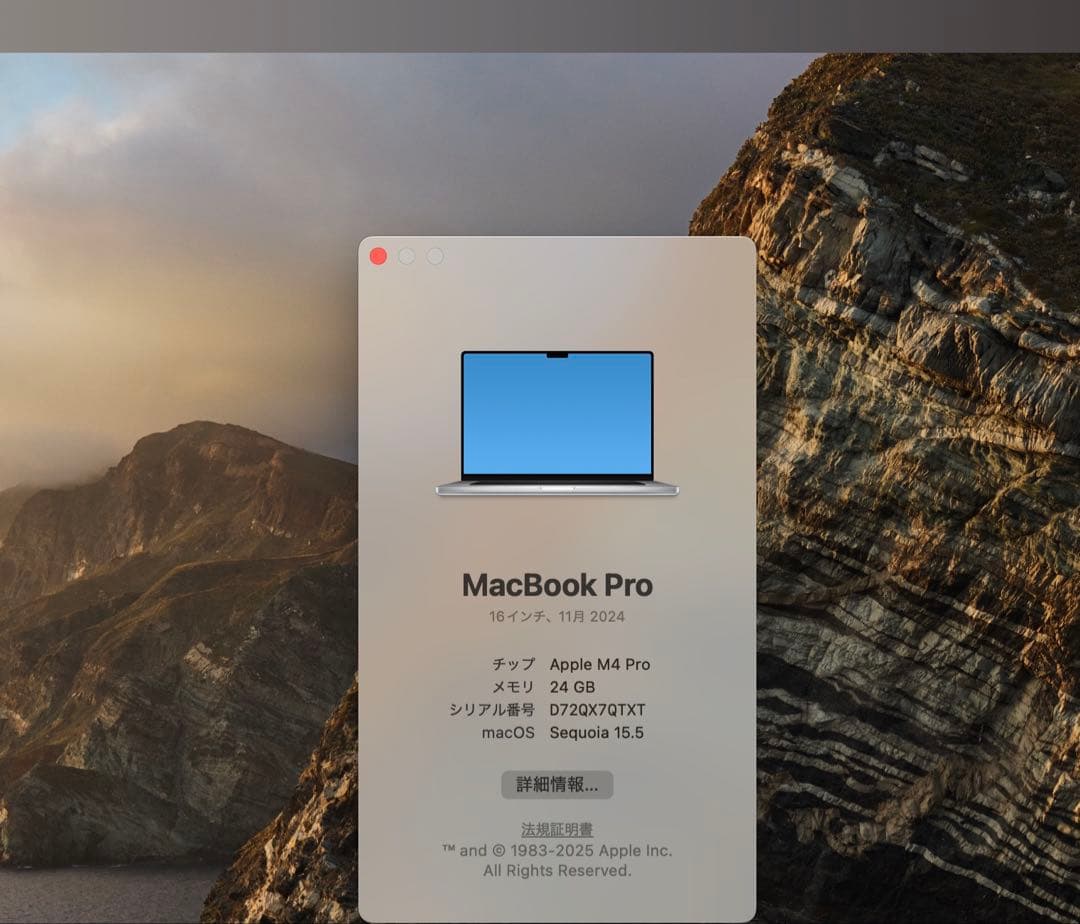 MacBook Pro M4Pro メモリ24GB/SSD512GB 16インチ