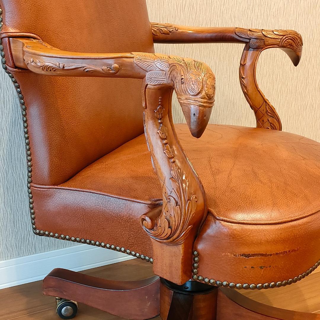 アメリカンヴィンテージ　レザー　デスクチェア　昇降　回転　ビンテージ