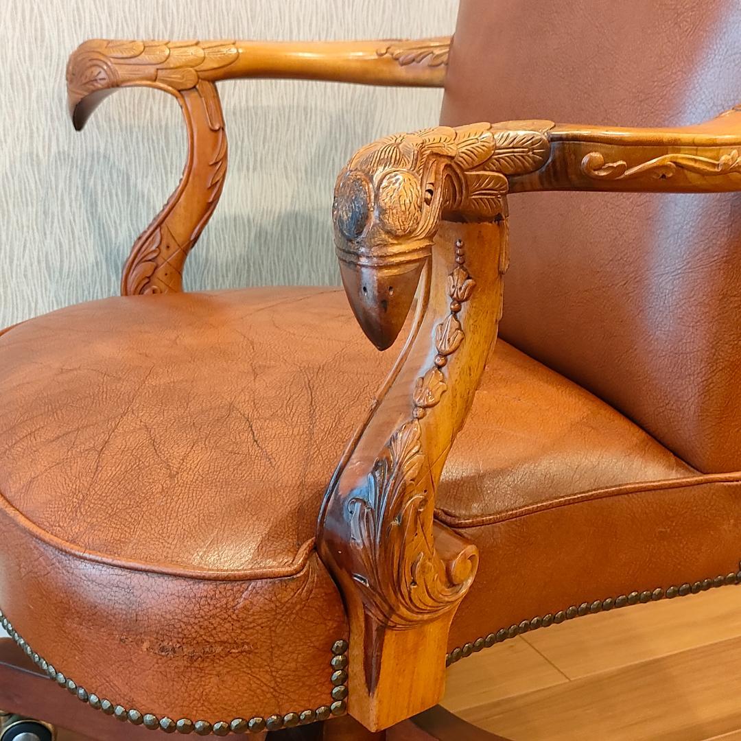 アメリカンヴィンテージ　レザー　デスクチェア　昇降　回転　ビンテージ