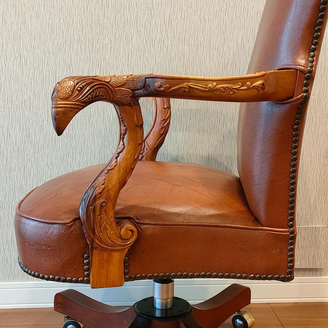 アメリカンヴィンテージ　レザー　デスクチェア　昇降　回転　ビンテージ