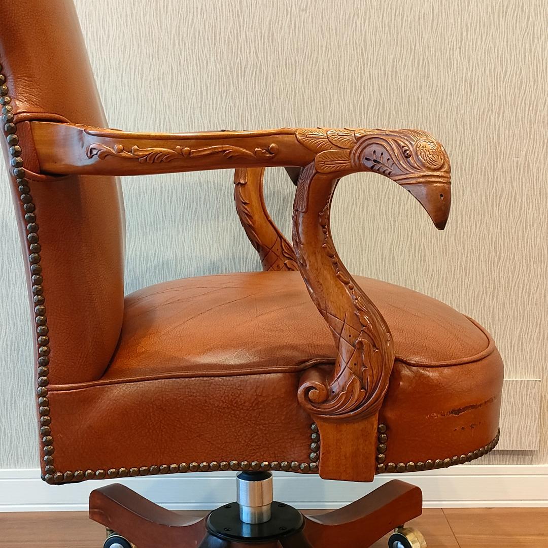 アメリカンヴィンテージ　レザー　デスクチェア　昇降　回転　ビンテージ