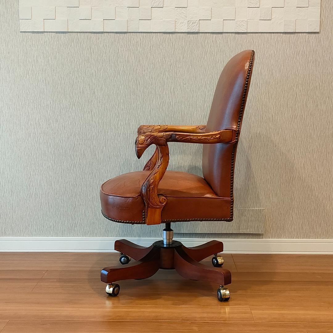 アメリカンヴィンテージ　レザー　デスクチェア　昇降　回転　ビンテージ