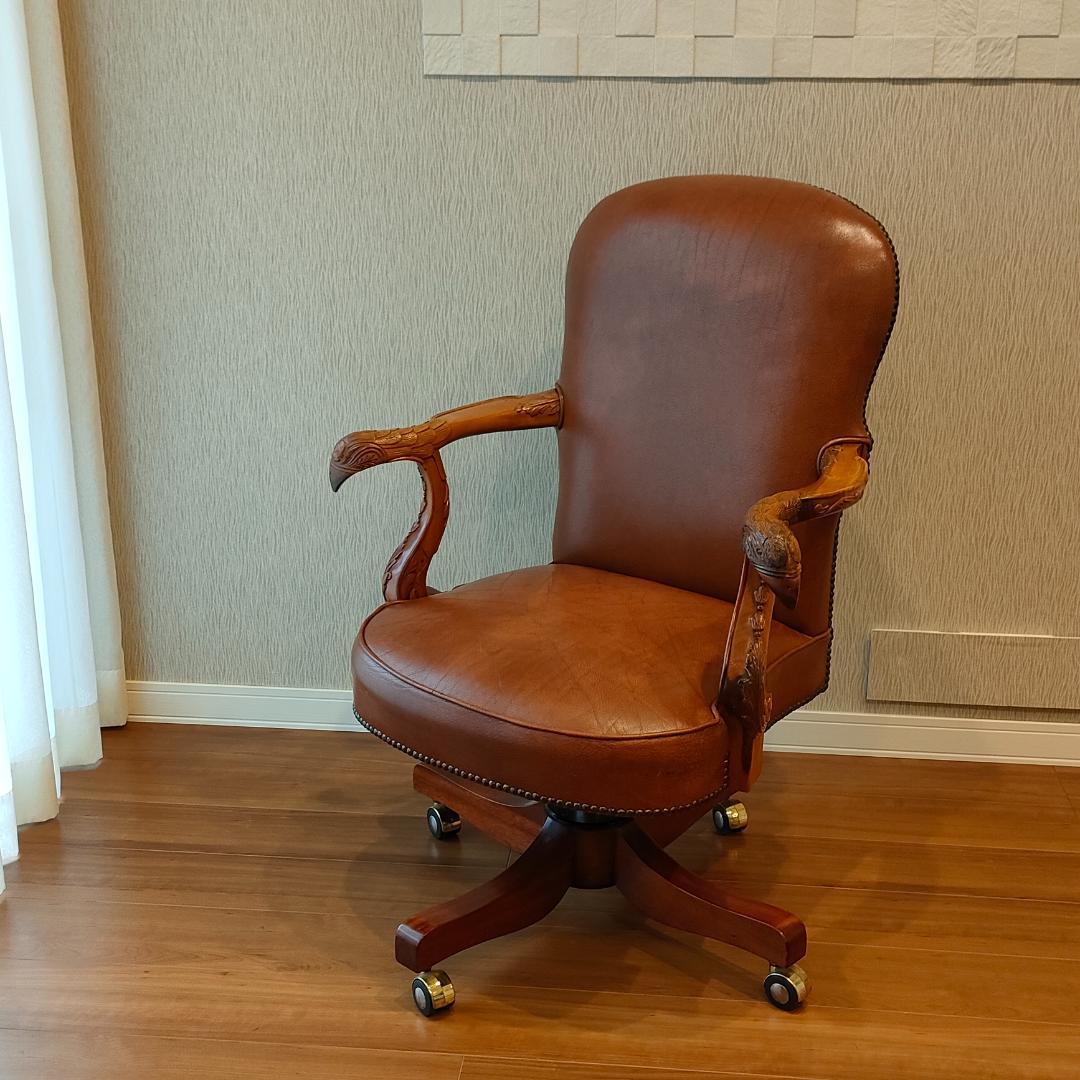 アメリカンヴィンテージ　レザー　デスクチェア　昇降　回転　ビンテージ