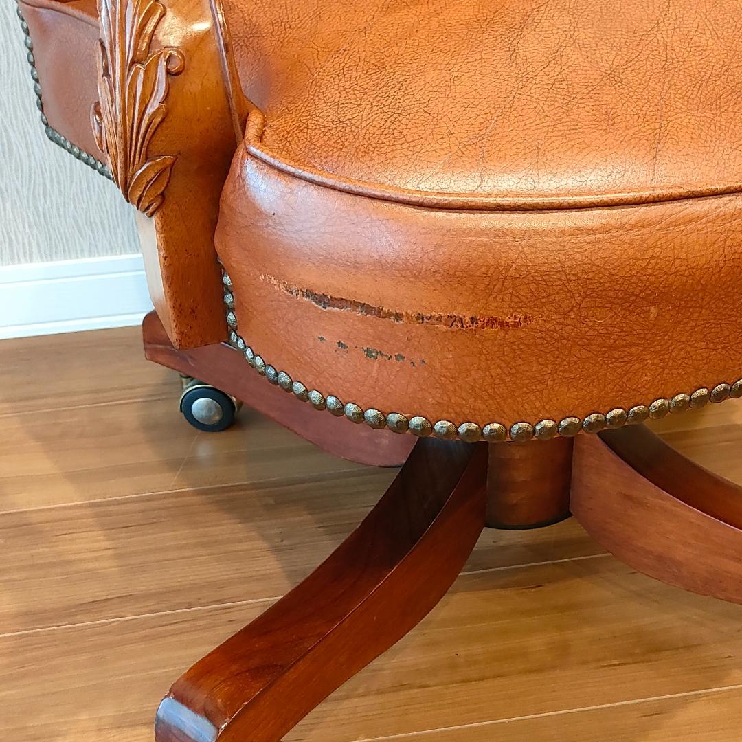 アメリカンヴィンテージ　レザー　デスクチェア　昇降　回転　ビンテージ