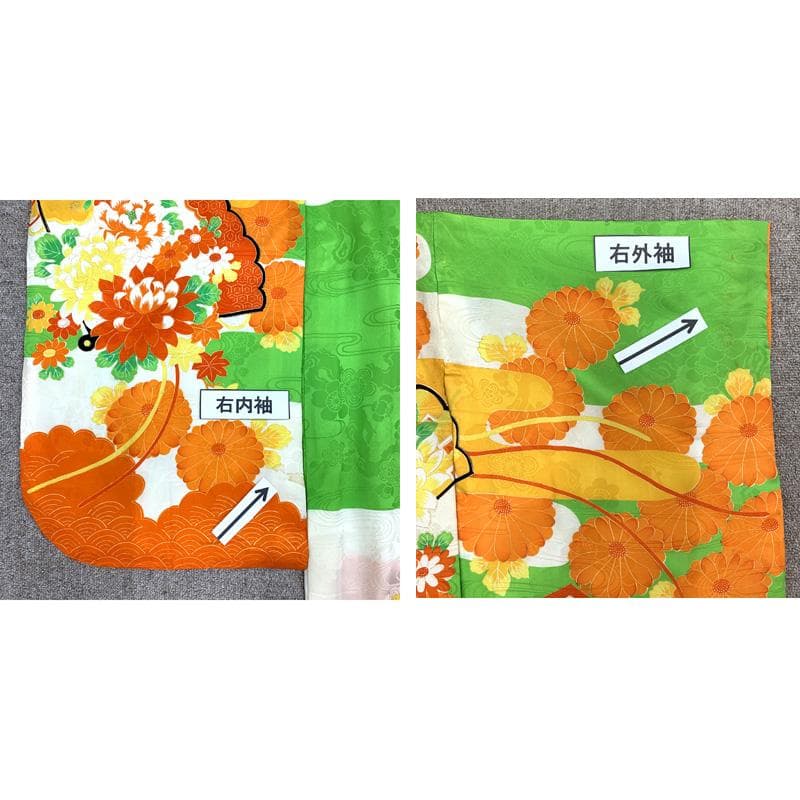 411ag18, 小物類□七五三 七歳 女児 着物&袋帯&長襦袢　□状態良好