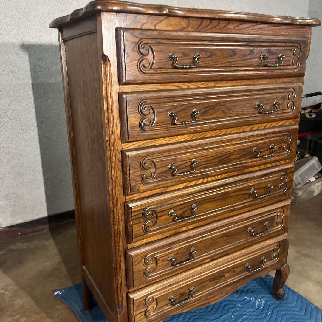 ルーマニア製 オーク材 猫脚 クラシック 6ドロアー 彫刻 チェスト/整理タンス