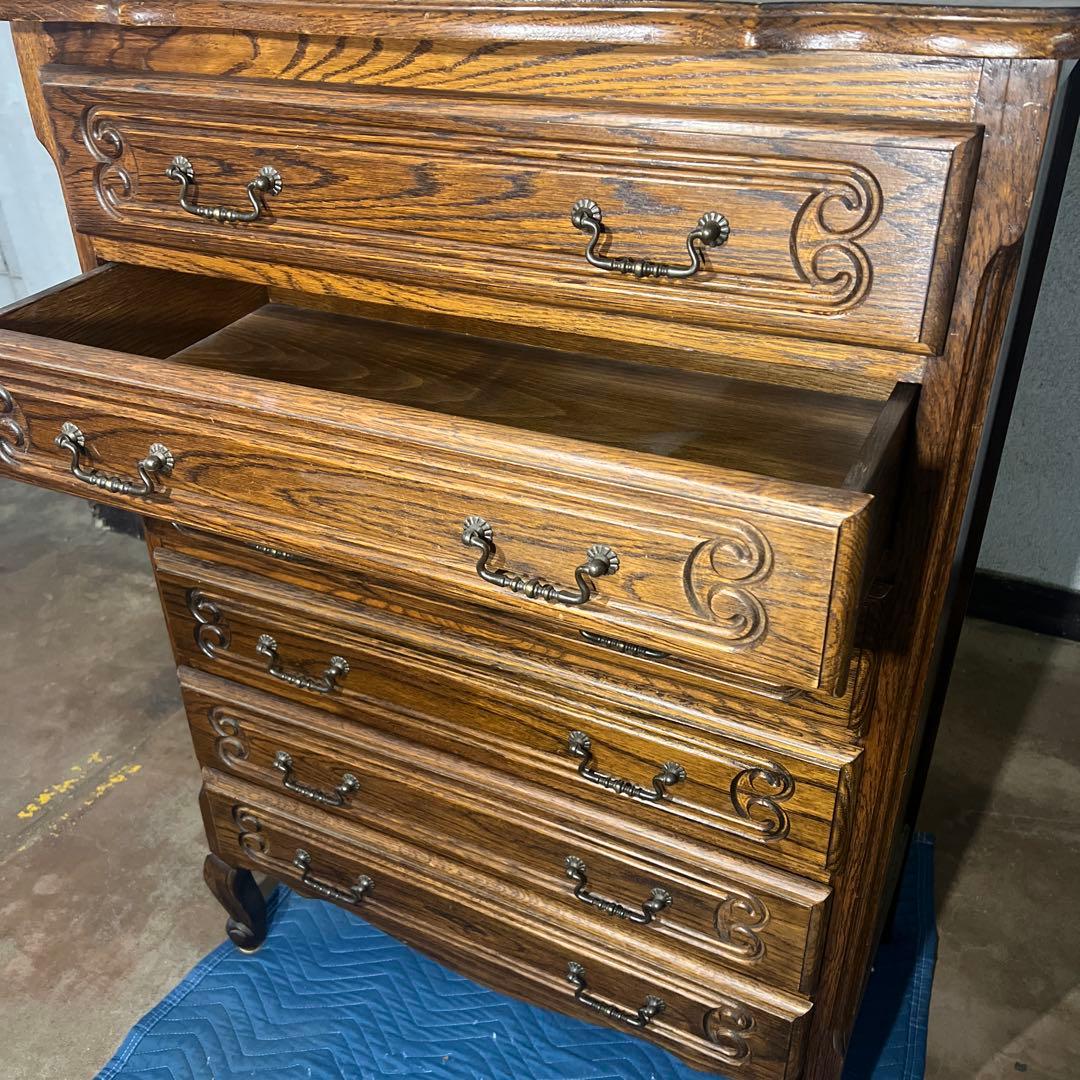 ルーマニア製 オーク材 猫脚 クラシック 6ドロアー 彫刻 チェスト/整理タンス