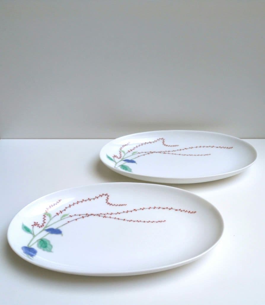 ✩深川製磁　水引草　楕円多用皿揃　５枚