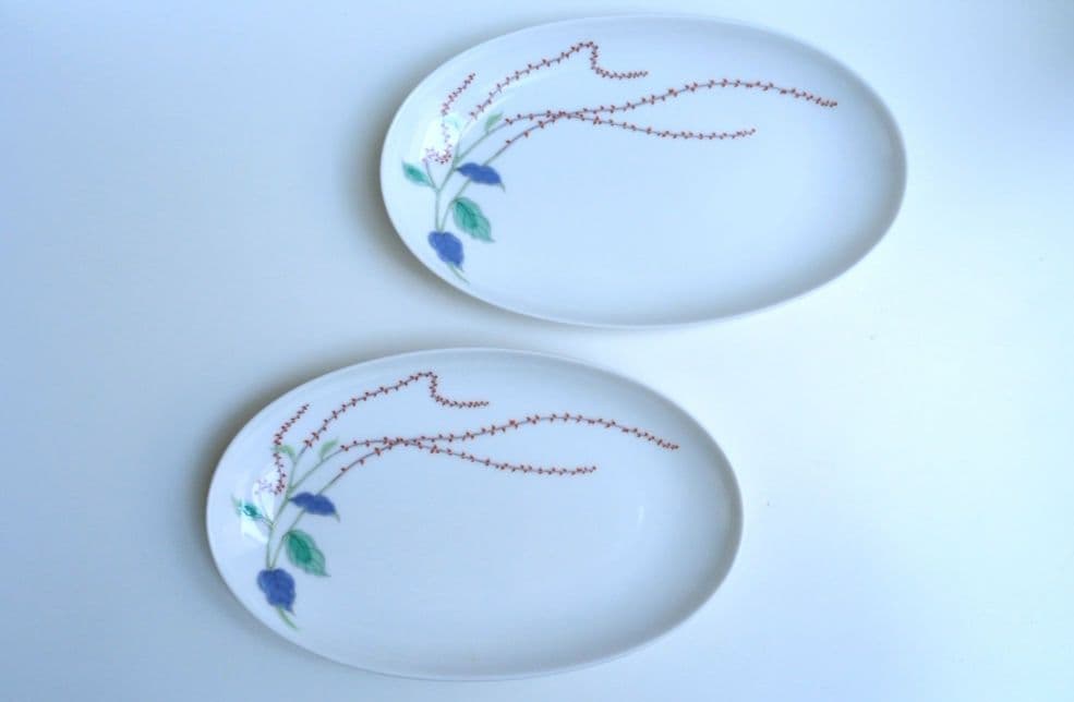 ✩深川製磁　水引草　楕円多用皿揃　５枚