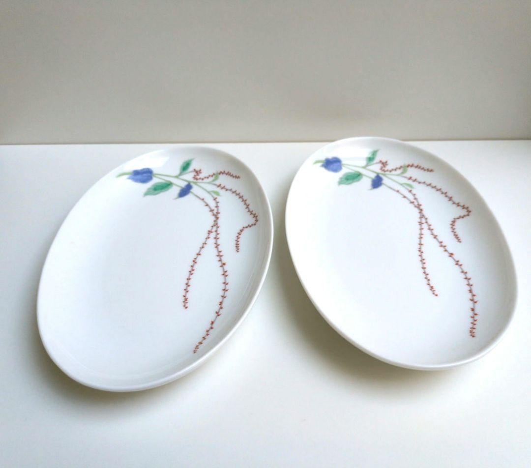 ✩深川製磁　水引草　楕円多用皿揃　５枚