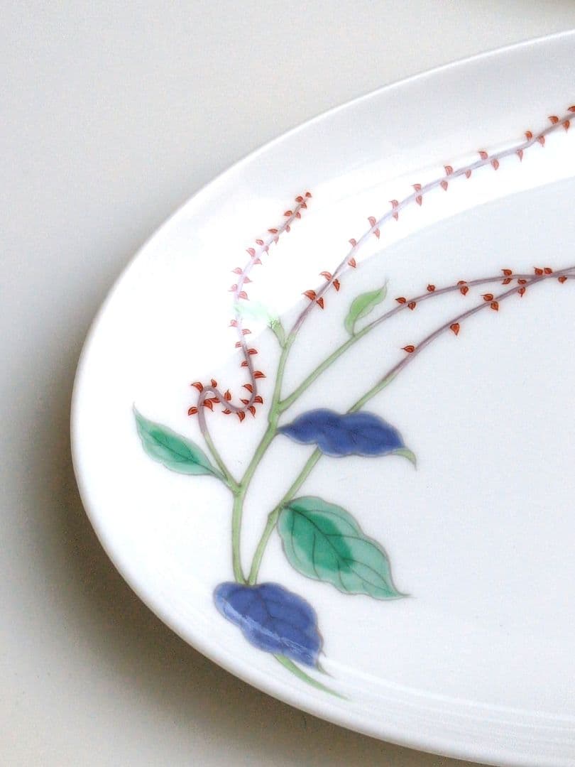 ✩深川製磁　水引草　楕円多用皿揃　５枚