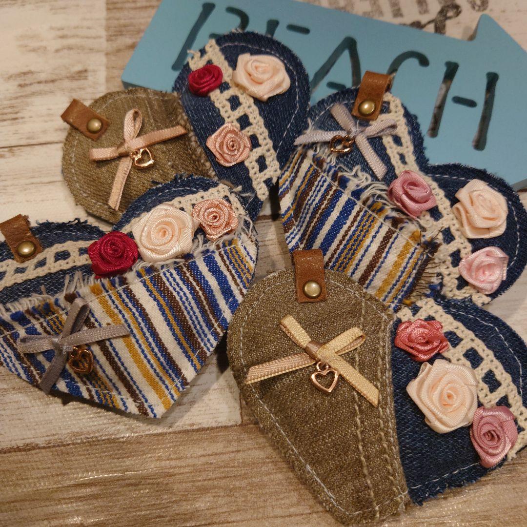 いちごパフェ☆683☆ぷっくりハートキーホルダー４個セット　薔薇　レース