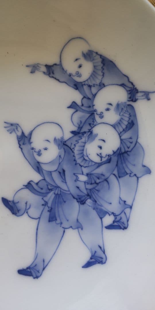 希少　鍋島焼　5寸皿　唐子柄　平戸　染付