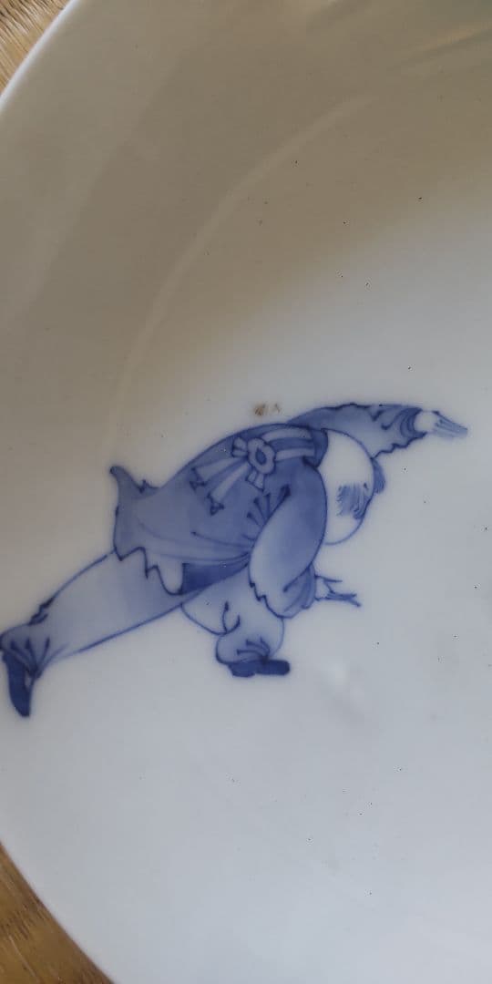 希少　鍋島焼　5寸皿　唐子柄　平戸　染付