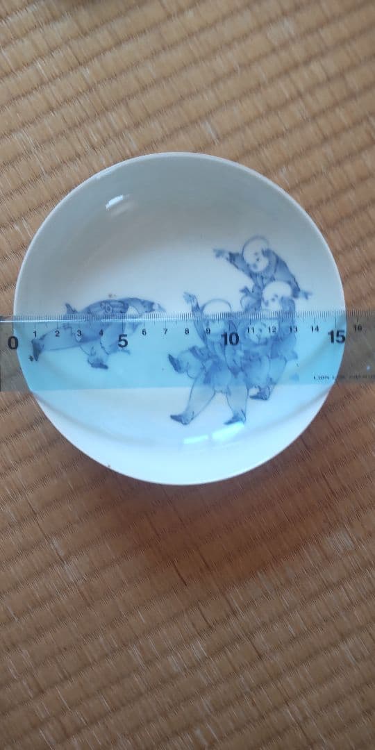 希少　鍋島焼　5寸皿　唐子柄　平戸　染付