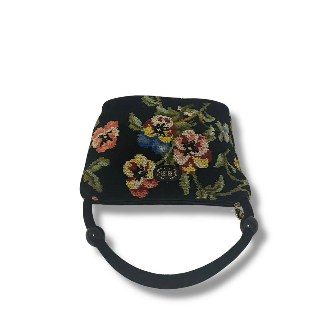 【極美品】FEILER(フェイラー) ハンドバッグ - 黒×花柄　ハンドバック