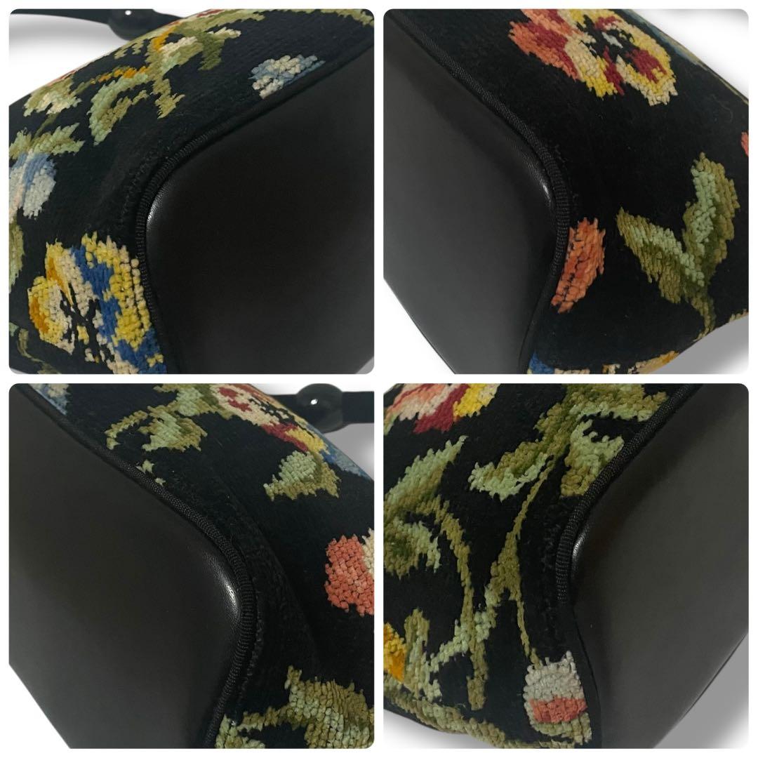 【極美品】FEILER(フェイラー) ハンドバッグ - 黒×花柄　ハンドバック