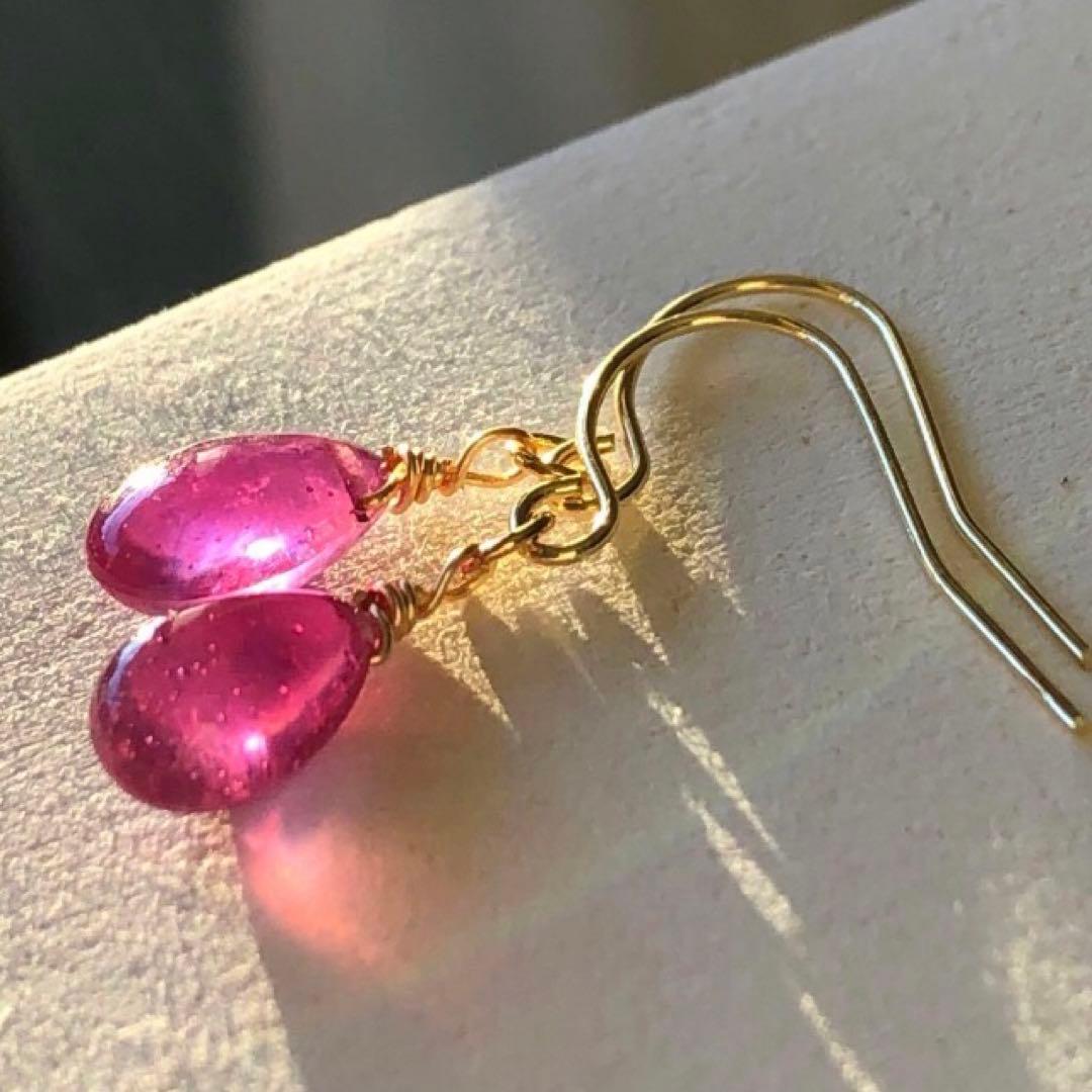 天然石♡極上含浸ルビーのピアス14kgf