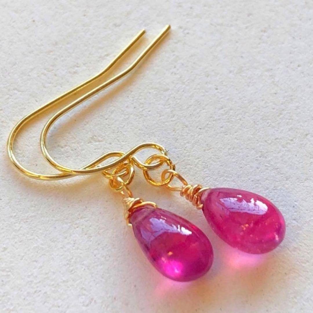 天然石♡極上含浸ルビーのピアス14kgf
