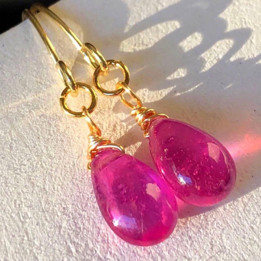 天然石♡極上含浸ルビーのピアス14kgf