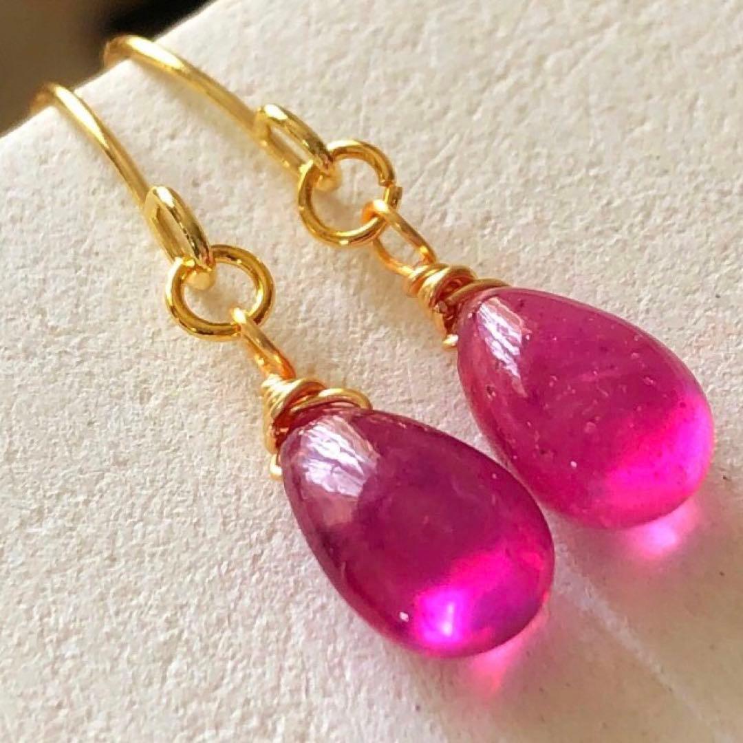 天然石♡極上含浸ルビーのピアス14kgf