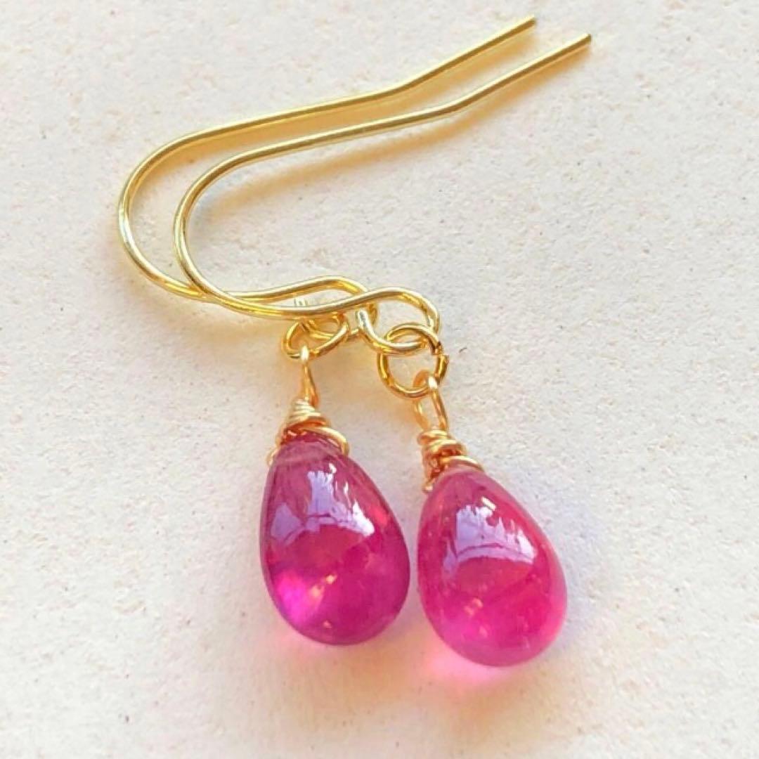 天然石♡極上含浸ルビーのピアス14kgf
