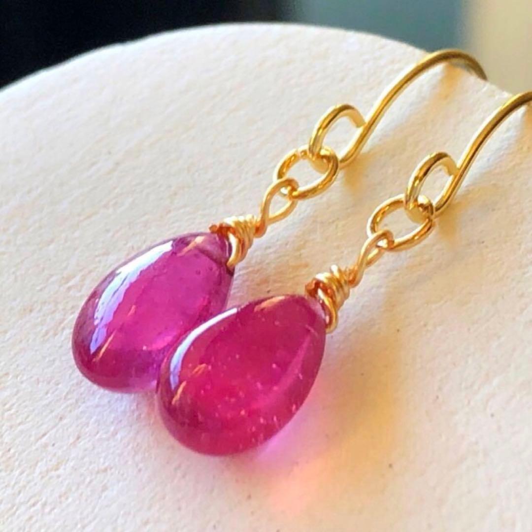 天然石♡極上含浸ルビーのピアス14kgf