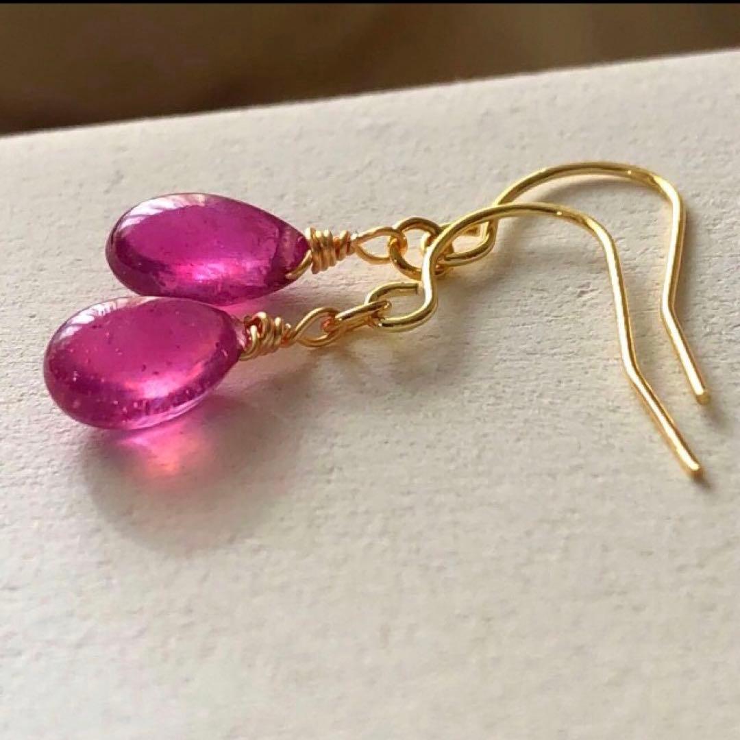 天然石♡極上含浸ルビーのピアス14kgf