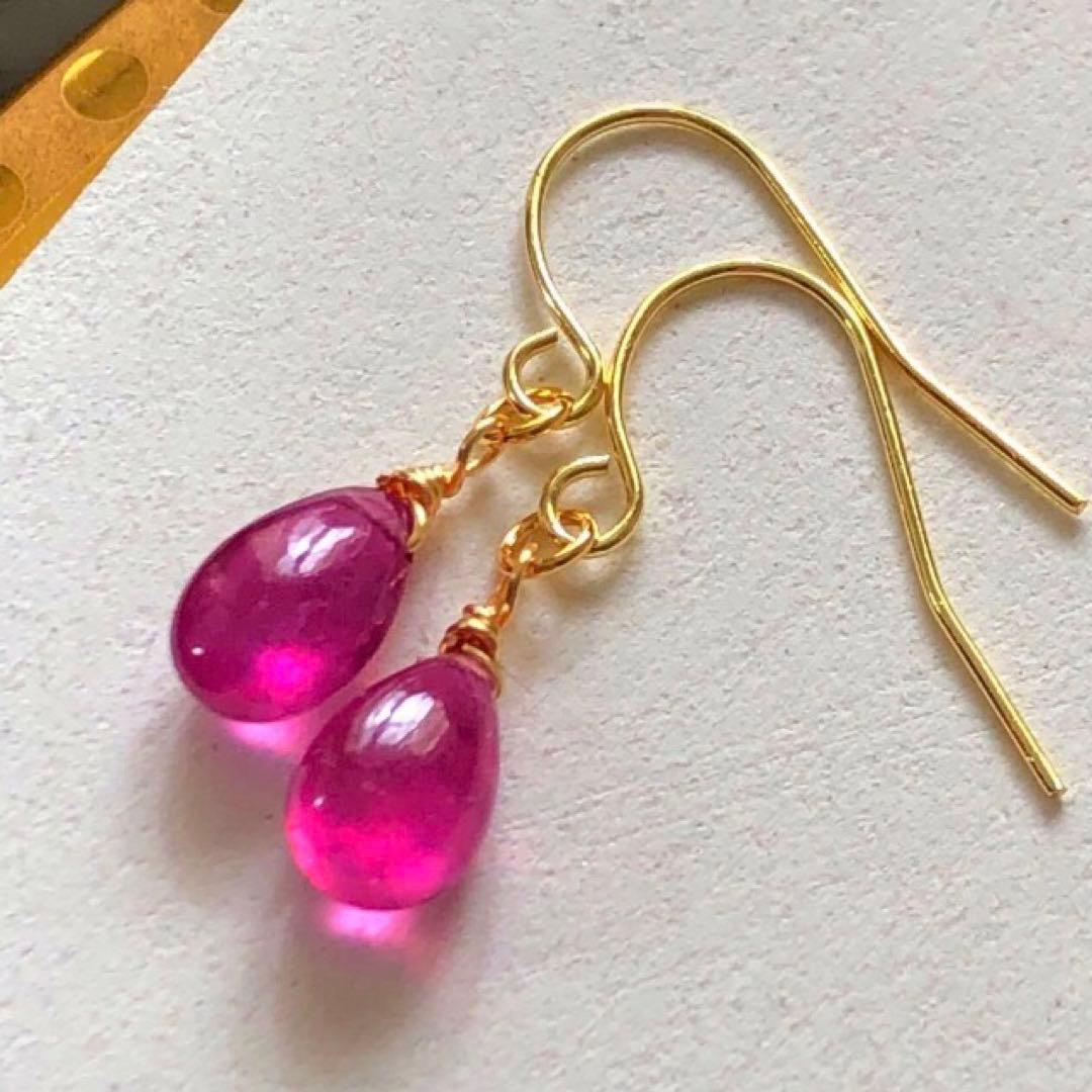 天然石♡極上含浸ルビーのピアス14kgf