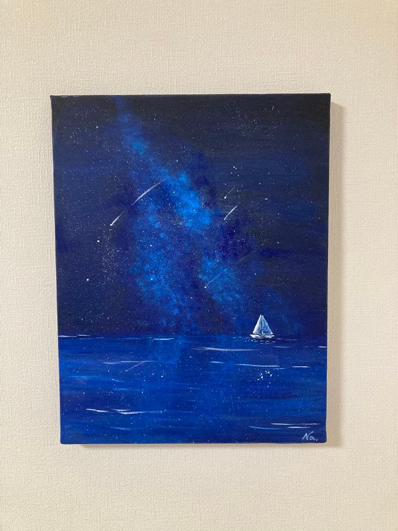 アクリル画 星空と海 原画　F6号