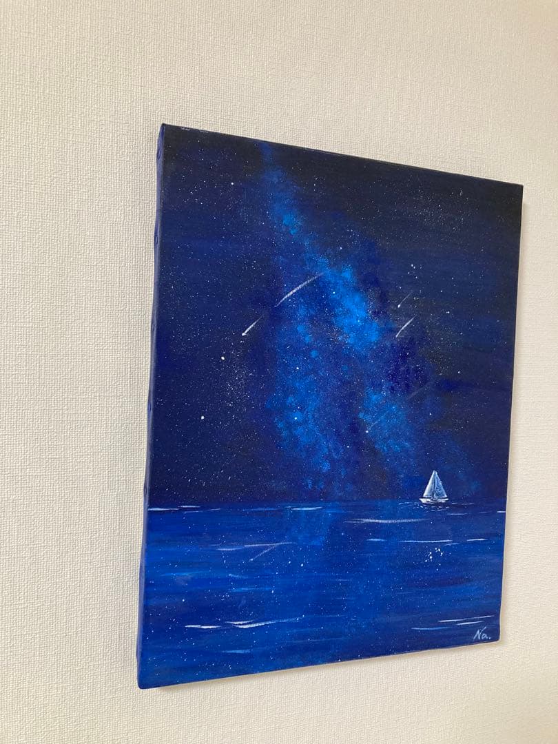 アクリル画 星空と海 原画　F6号