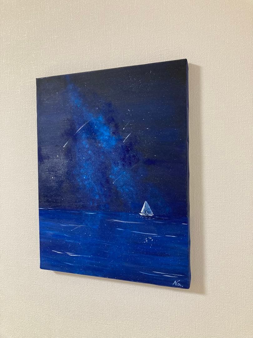 アクリル画 星空と海 原画　F6号