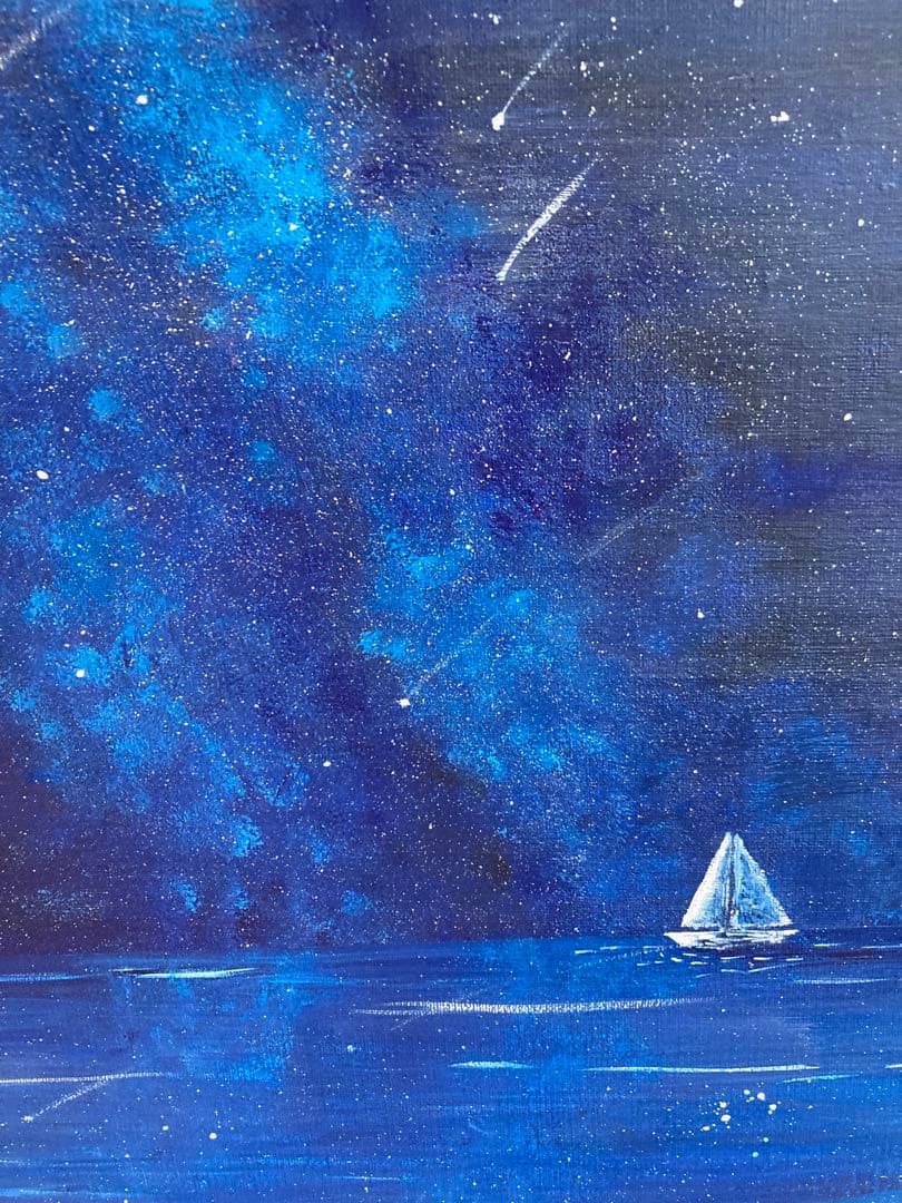 アクリル画 星空と海 原画　F6号