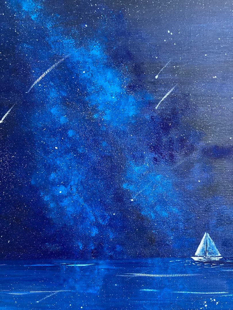 アクリル画 星空と海 原画　F6号