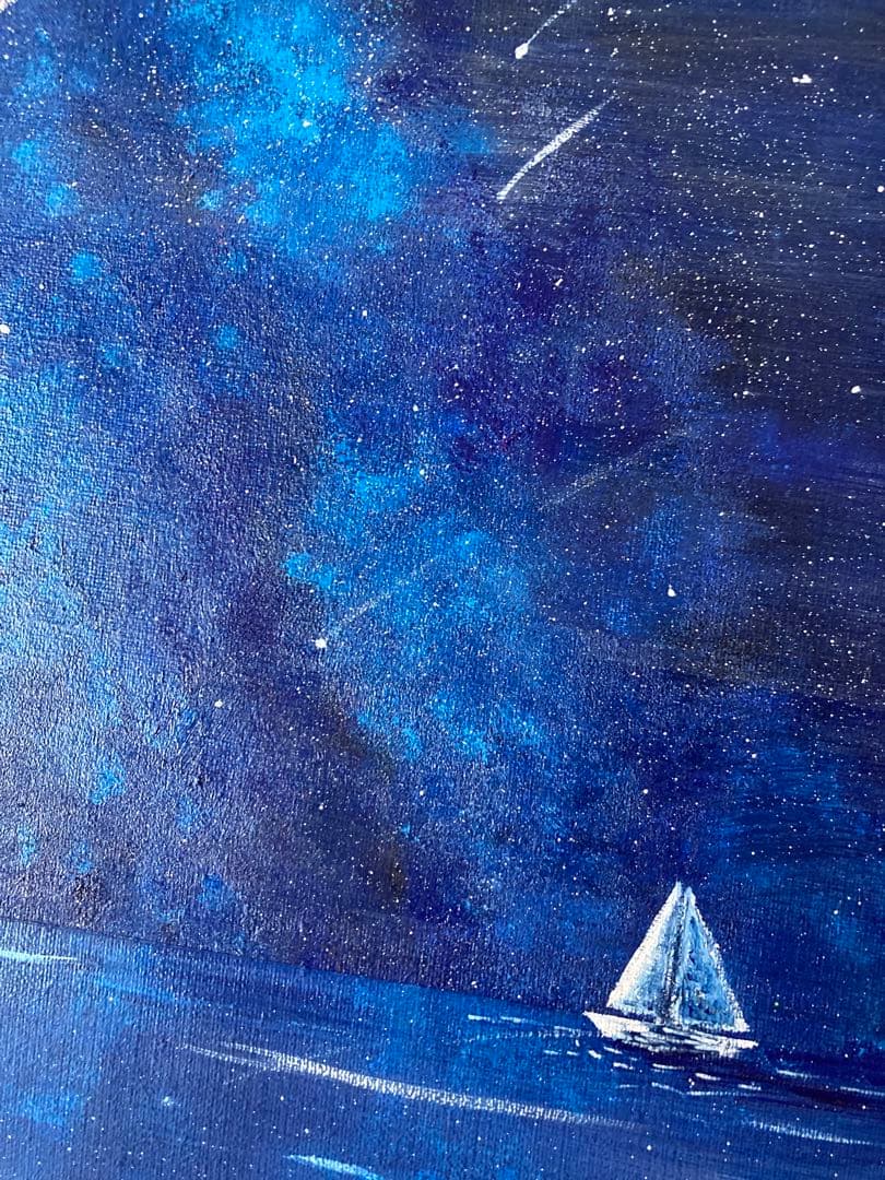 アクリル画 星空と海 原画　F6号