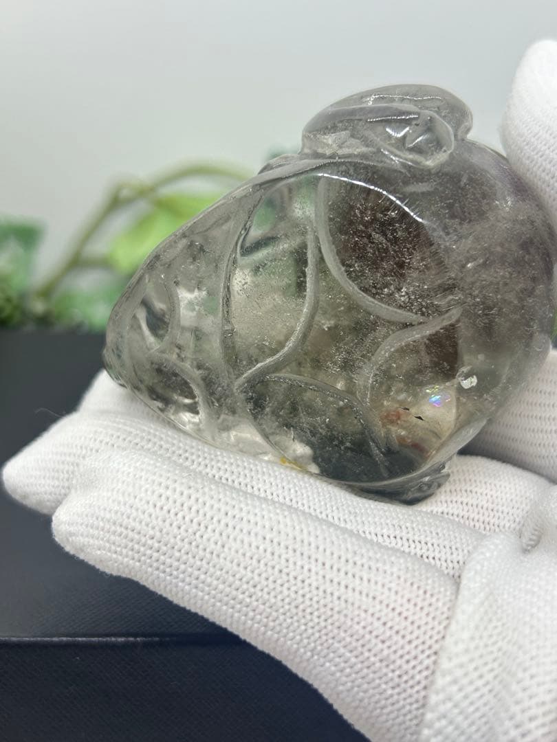 天然石ガーデンクォーツ置物　銭ガエル　No.2427