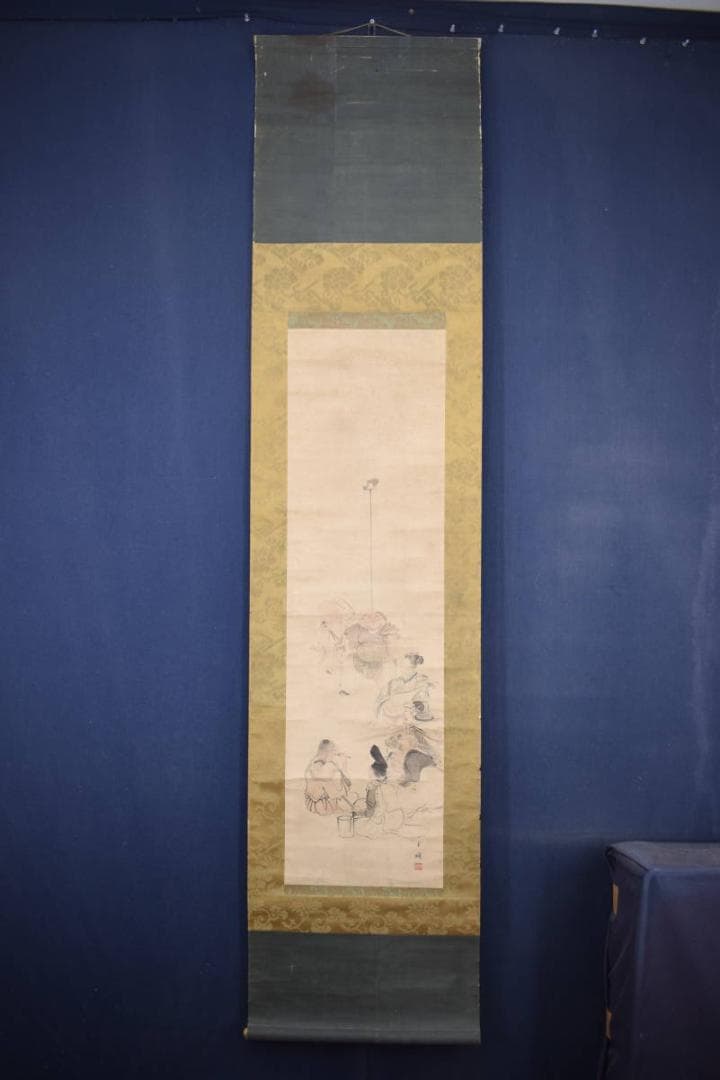 【真作】古市金峨/七福神之図/掛軸☆宝船☆Z-475